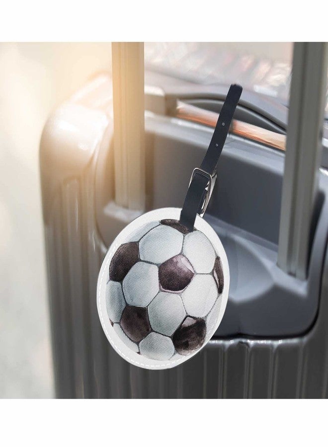 TKS MITLAN 1 Pack Football PU Leather Travel Cruise Luggage Tag Watercolor Ball Soccer Team Game Symbol Baggage Bag Backpack Instrument with Privacy Flap Name ID Label Suitcase(Round) - Image 5